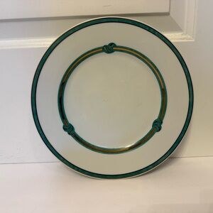 CHRISTOFLE RUBANEA VERT DINNER PLATE PORCELAIN WHITE GREEN GOLD FRANCE 10.5”